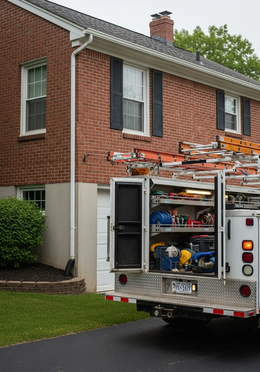 Professional service technician at work on a Concord property's exterior.